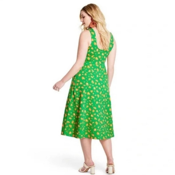 SALE Tabitha Brown Target Green & Orange Floral Sleeveless Cotton Tank Dress SM - Picture 2 of 10